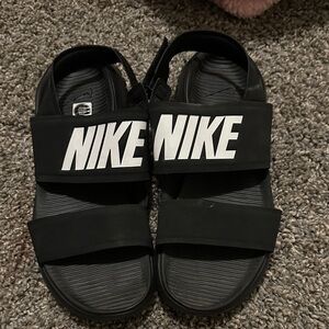 Nike Kids Black Sandals with White Logo